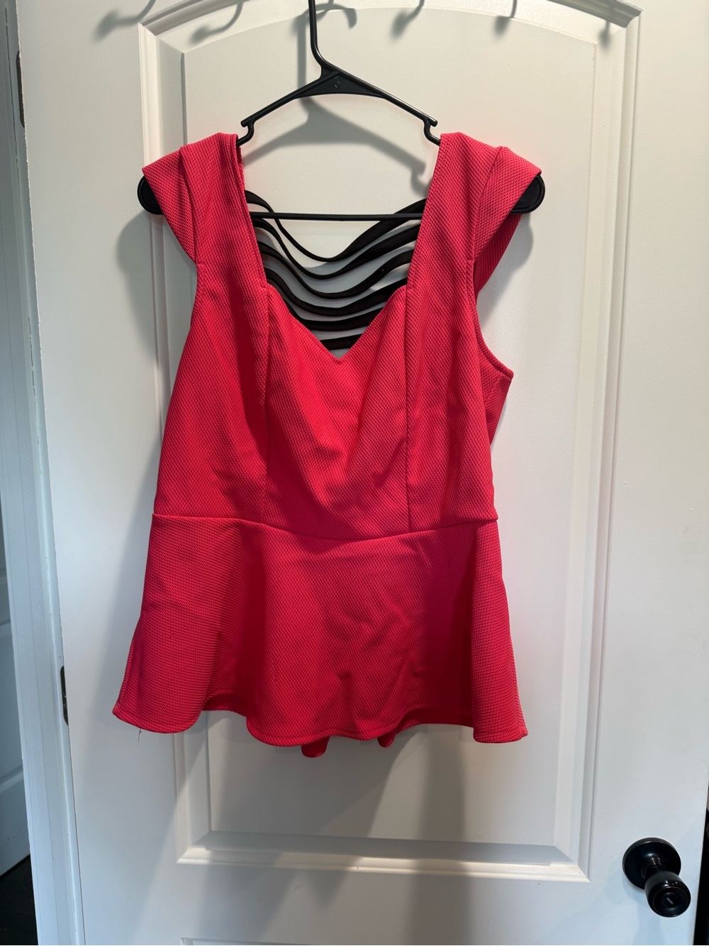 Studio Y Bright Pink Textured Peplum Top with Strappy Back